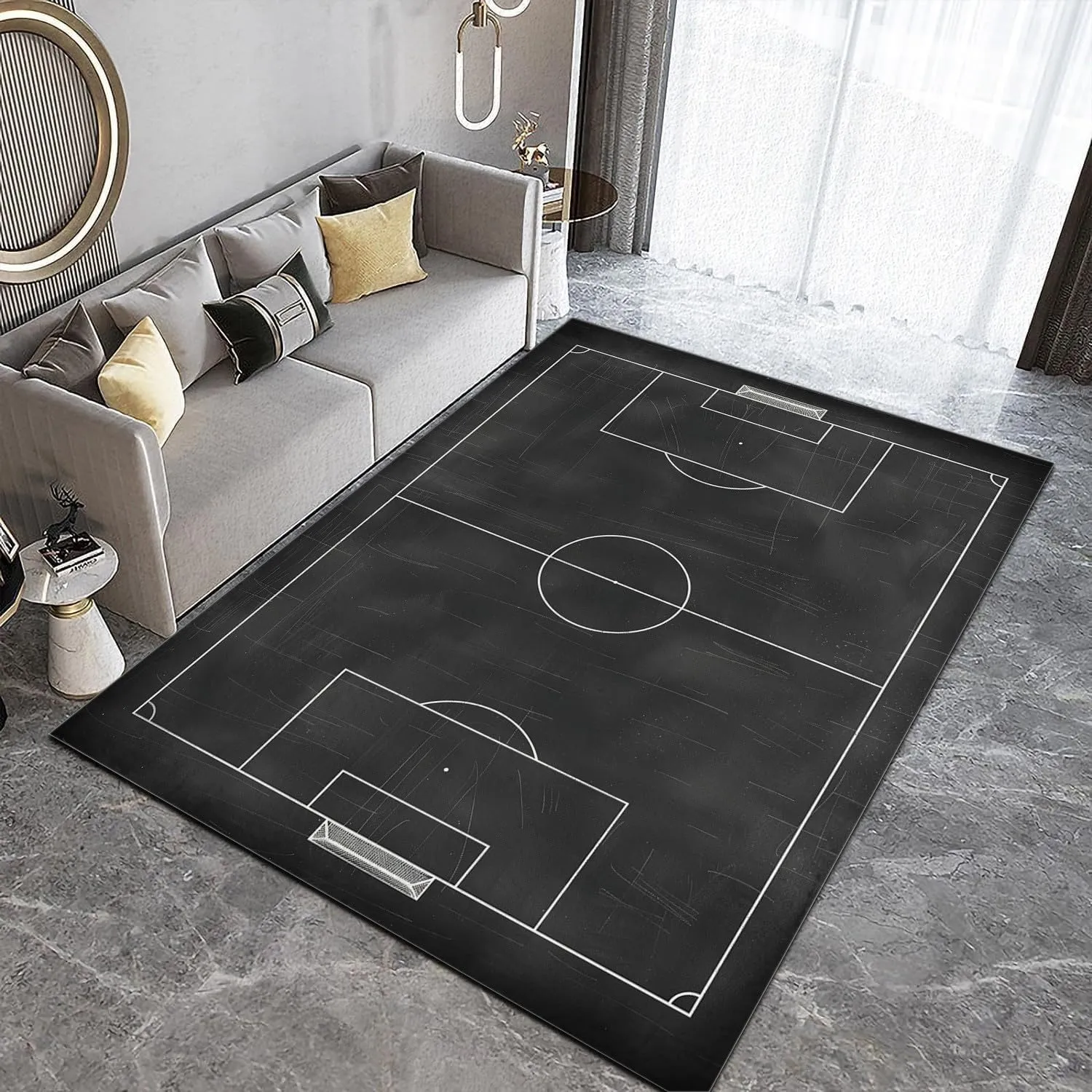 Area Rugs for Living Room Minimalist Football Field Black Fluffy Rug Soft Flannel, Rug Floor Carpet with Durable Anti Slip Backing, Carpet Runners Ideal for Bedroom and Nursery 2x3 ft