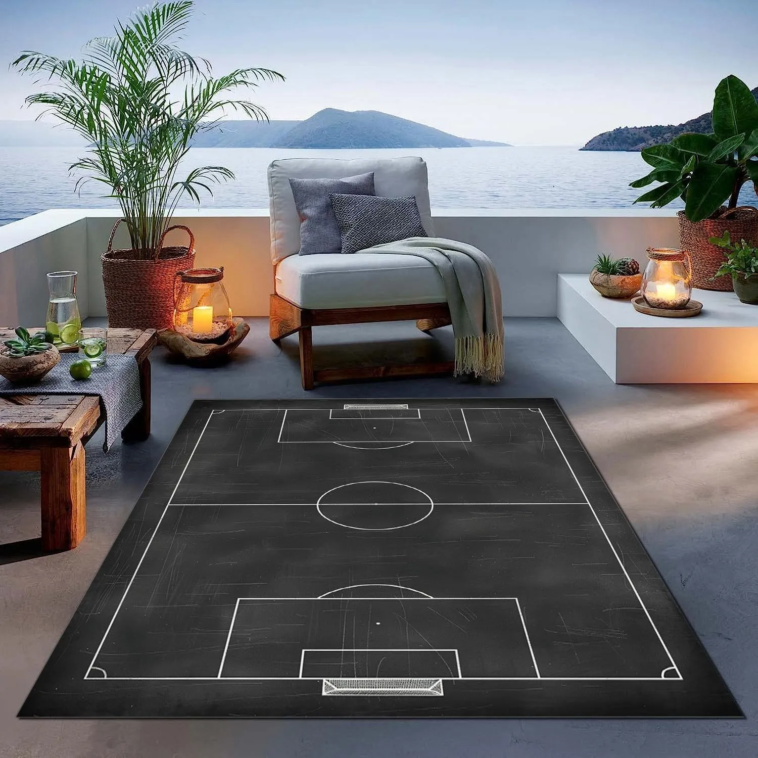 Area Rugs for Living Room Minimalist Football Field Black Fluffy Rug Soft Flannel, Rug Floor Carpet with Durable Anti Slip Backing, Carpet Runners Ideal for Bedroom and Nursery 2x3 ft