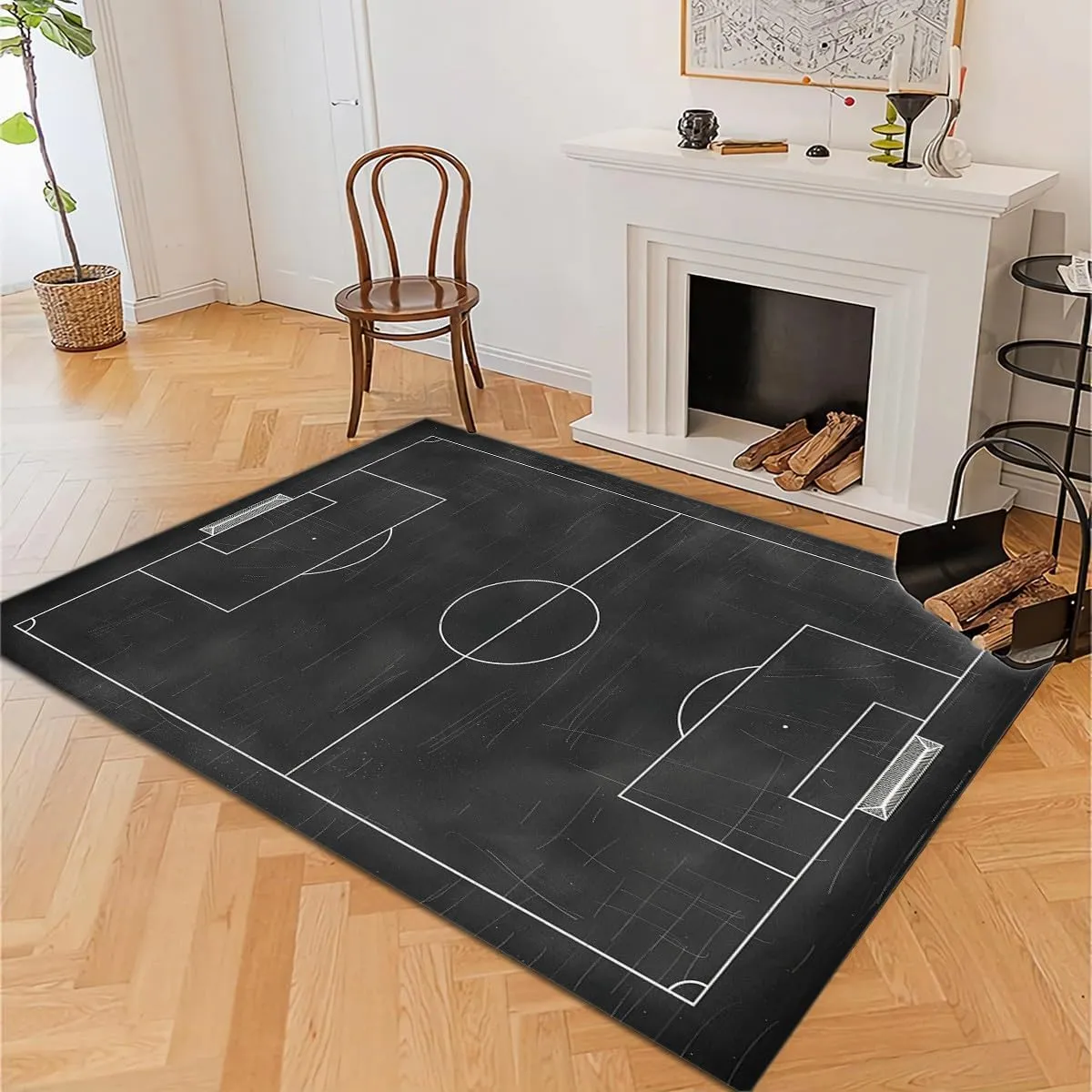 Area Rugs for Living Room Minimalist Football Field Black Fluffy Rug Soft Flannel, Rug Floor Carpet with Durable Anti Slip Backing, Carpet Runners Ideal for Bedroom and Nursery 2x3 ft