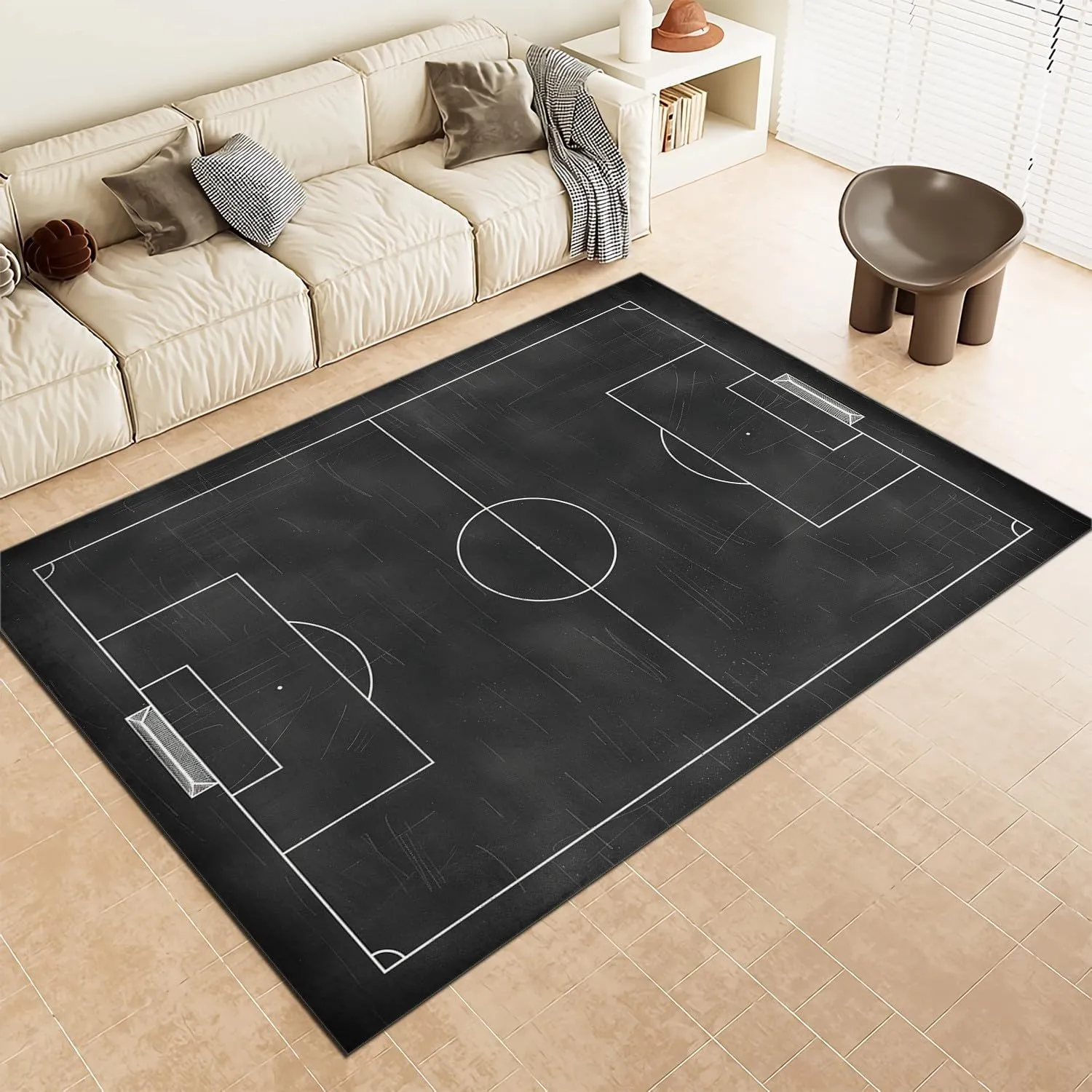 Area Rugs for Living Room Minimalist Football Field Black Fluffy Rug Soft Flannel, Rug Floor Carpet with Durable Anti Slip Backing, Carpet Runners Ideal for Bedroom and Nursery 2x3 ft