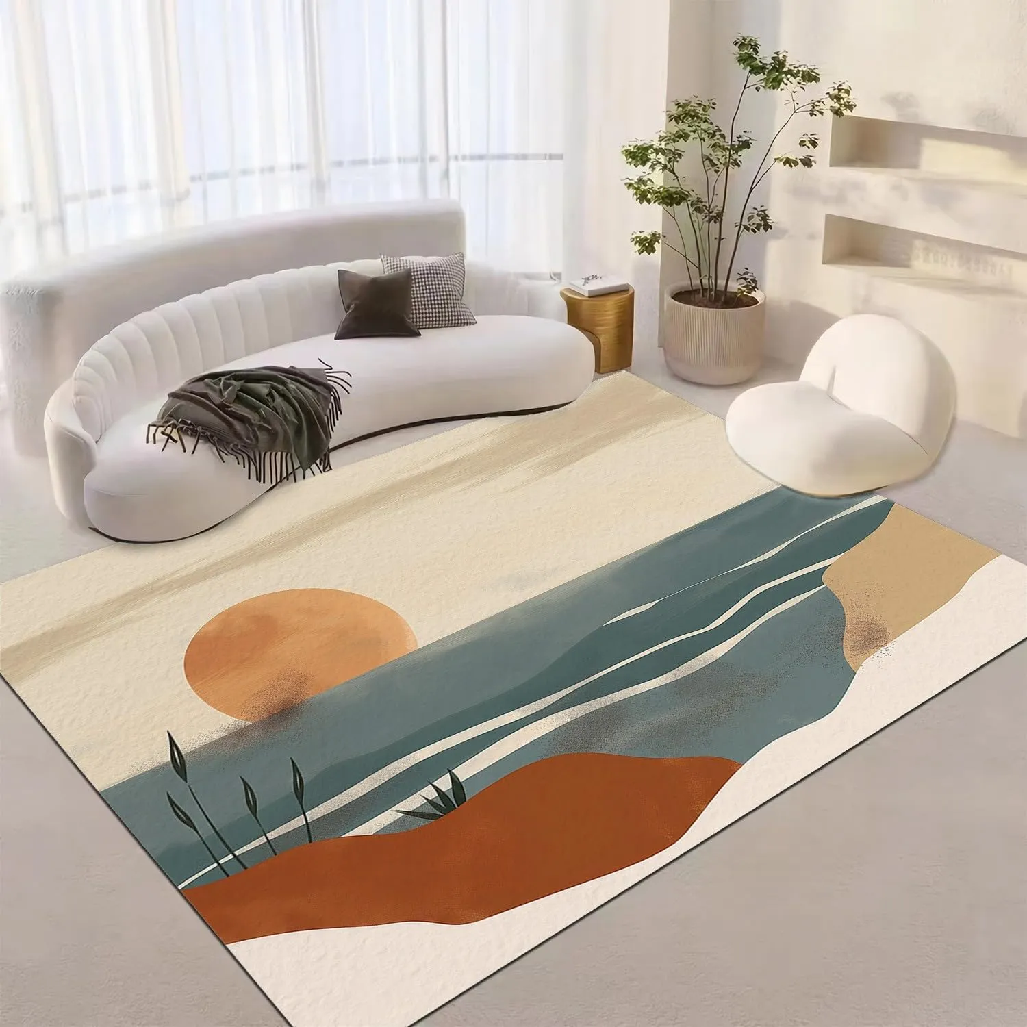 Area Rugs for Living Room Minimalist Valley Cream Fluffy Rug Soft Flannel, Rug Floor Carpet with Durable Anti Slip Backing, Carpet Runners Ideal for Bedroom and Nursery 2x3 ft