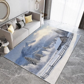 Area Rug 3x5 ft Snow Mountain Forest Cabin Living Room Rugs Non-Slip Carpet Large Soft Indoor Washable Rug for Bedroom Dining Room Playroom Nursery Home Decor Floor Mat