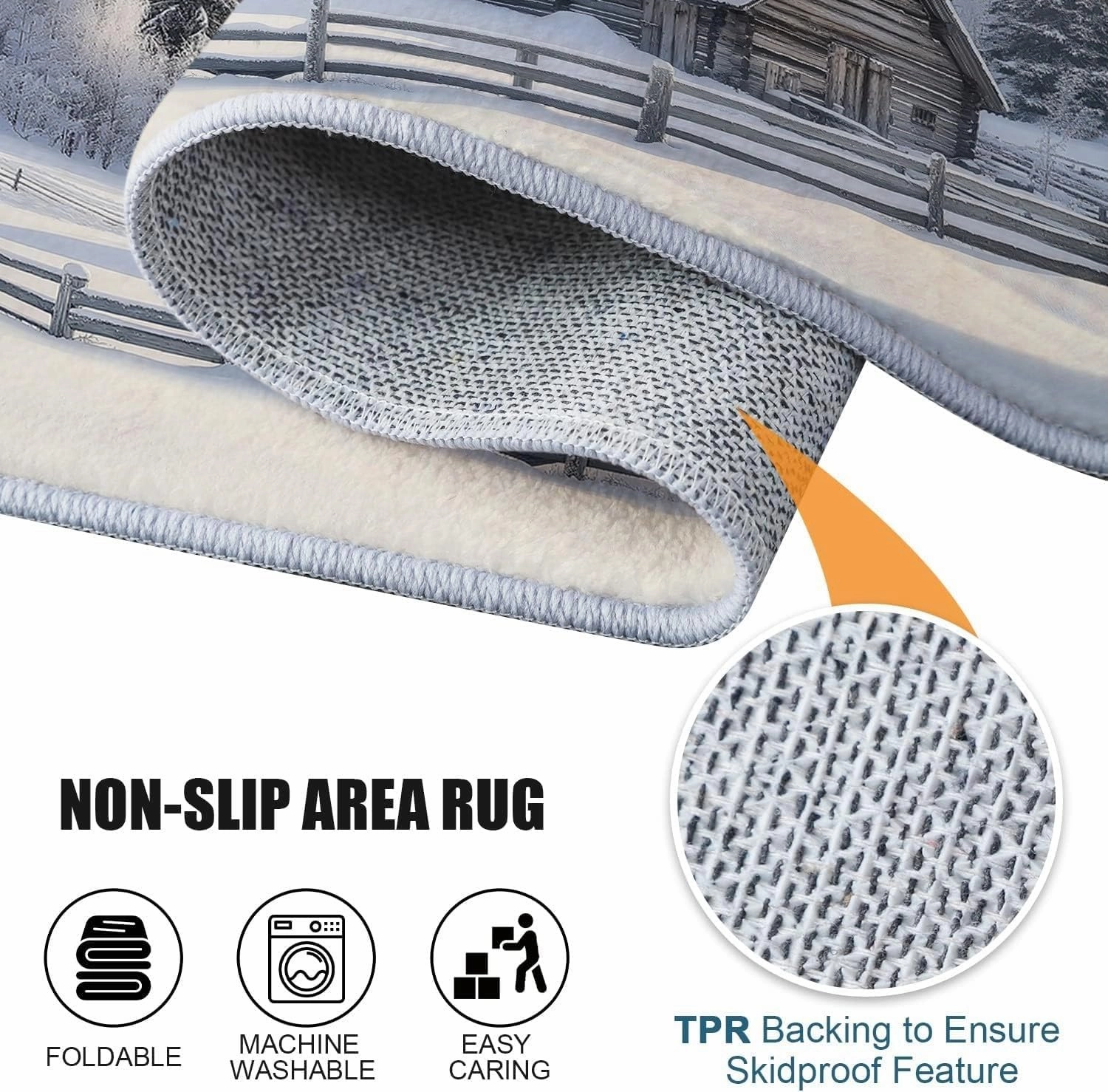 Area Rug 3x5 ft Snow Mountain Forest Cabin Living Room Rugs Non-Slip Carpet Large Soft Indoor Washable Rug for Bedroom Dining Room Playroom Nursery Home Decor Floor Mat