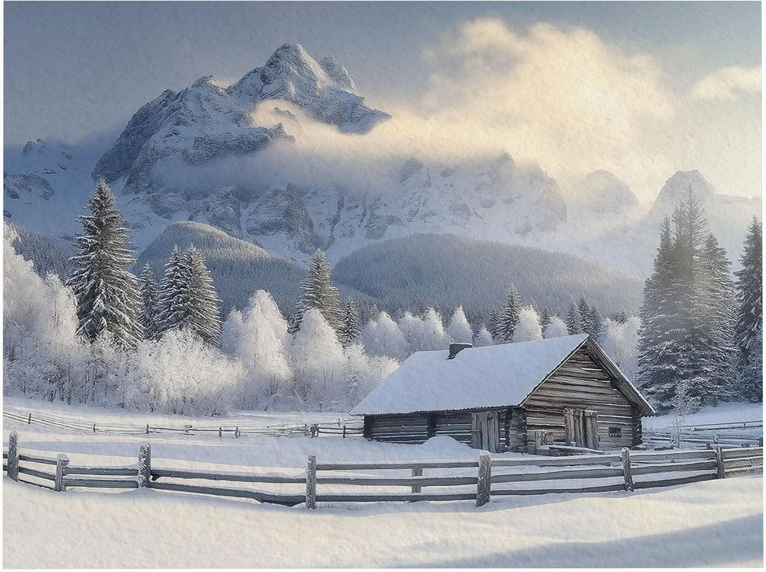 Area Rug 3x5 ft Snow Mountain Forest Cabin Living Room Rugs Non-Slip Carpet Large Soft Indoor Washable Rug for Bedroom Dining Room Playroom Nursery Home Decor Floor Mat