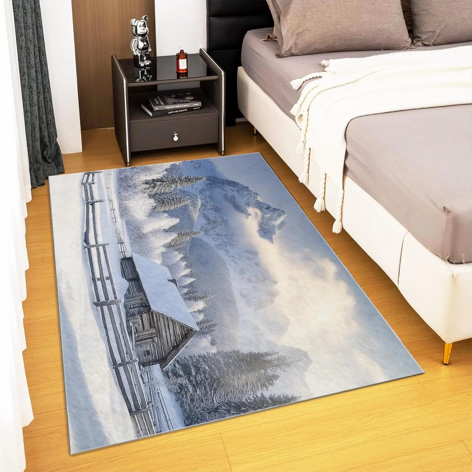Area Rug 3x5 ft Snow Mountain Forest Cabin Living Room Rugs Non-Slip Carpet Large Soft Indoor Washable Rug for Bedroom Dining Room Playroom Nursery Home Decor Floor Mat