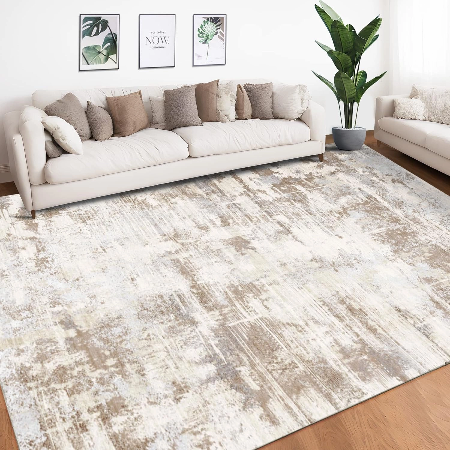 Area Rug Living Room Rugs: 5x7 Indoor Soft Fluffy Rug Abstract Carpet for Bedroom Kitchen Dining Room Floor Washable Plush Throw Large Accent Rug Home Office Nursery Decor - Beige
