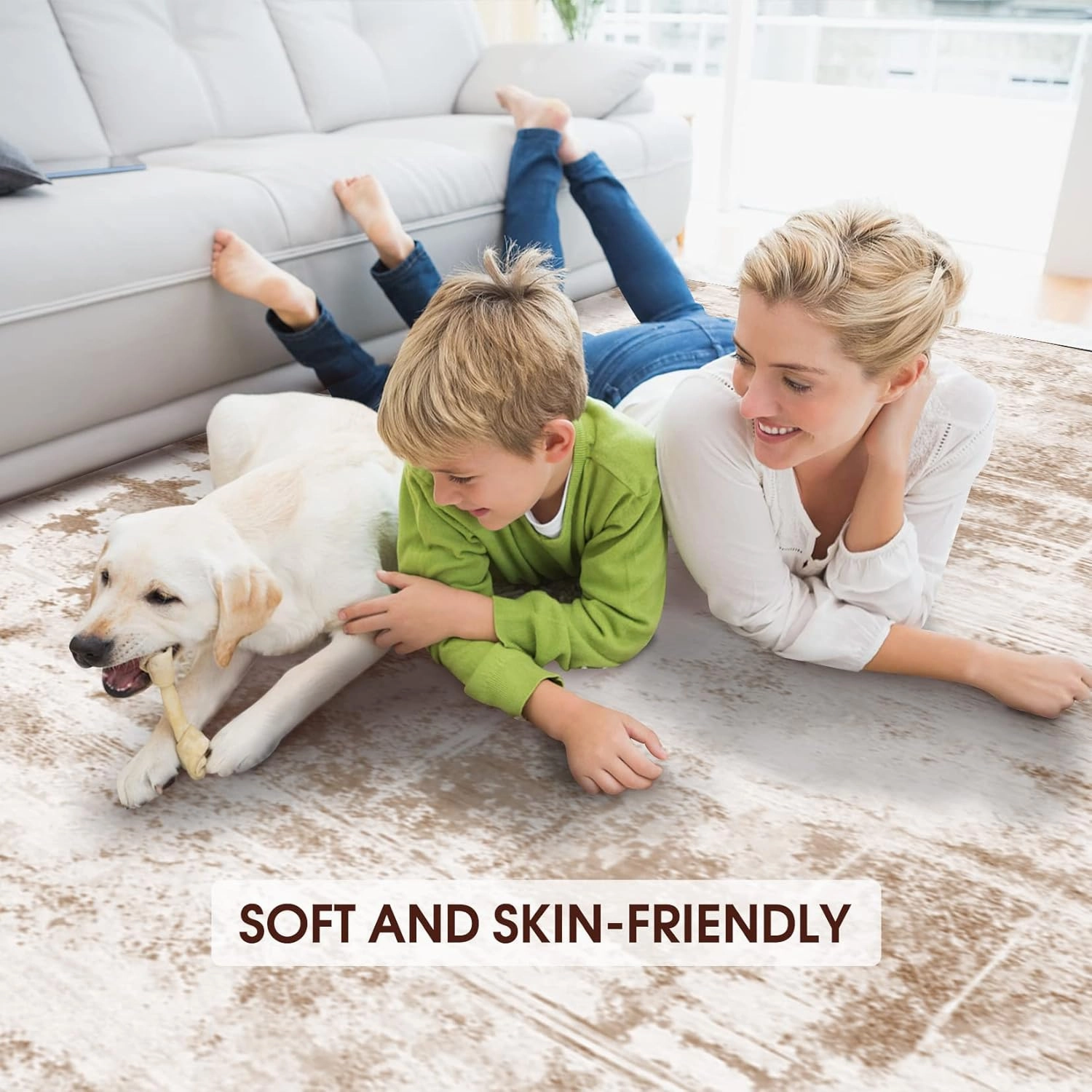 Area Rug Living Room Rugs: 5x7 Indoor Soft Fluffy Rug Abstract Carpet for Bedroom Kitchen Dining Room Floor Washable Plush Throw Large Accent Rug Home Office Nursery Decor - Beige