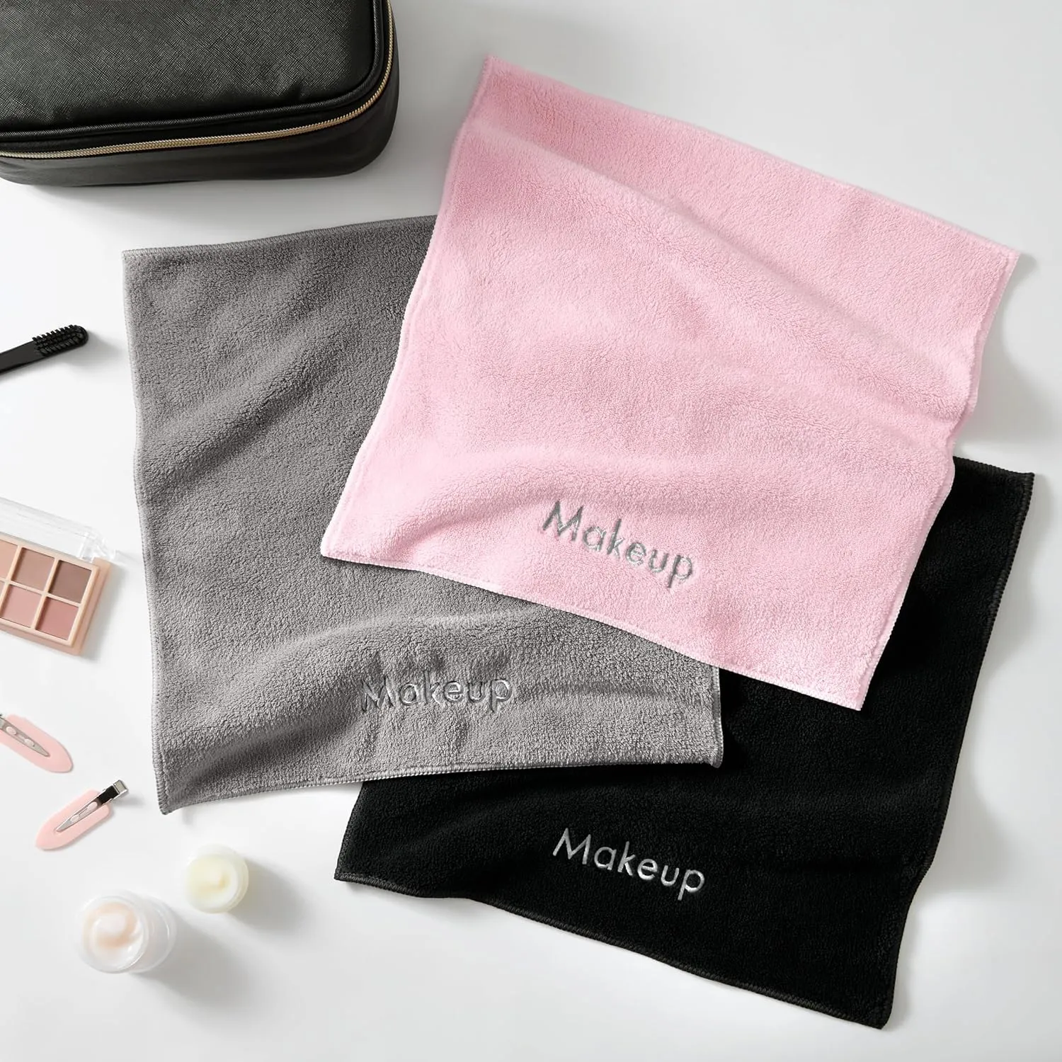 Arkwright Makeup Towels - Bulk Case of 108 - Ultra Soft & Gentle Microfiber Coral Fleece Washcloth Face Make Up Remover, Reusuable Eraser Cloth Essentials for Hosts & Artists, 13 x 13 in, Black