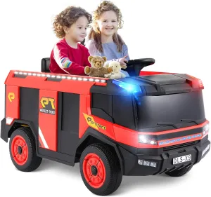 Arlopu 12V Ride On Fire Truck, Electric Vehicle Ride on Car for Kids, 4 Wheel Toddler Car w/Remote Control, Spring Suspension, Bluetooth, Loudspeaker, Water Gun, Lights, Siren for Boys (Red)