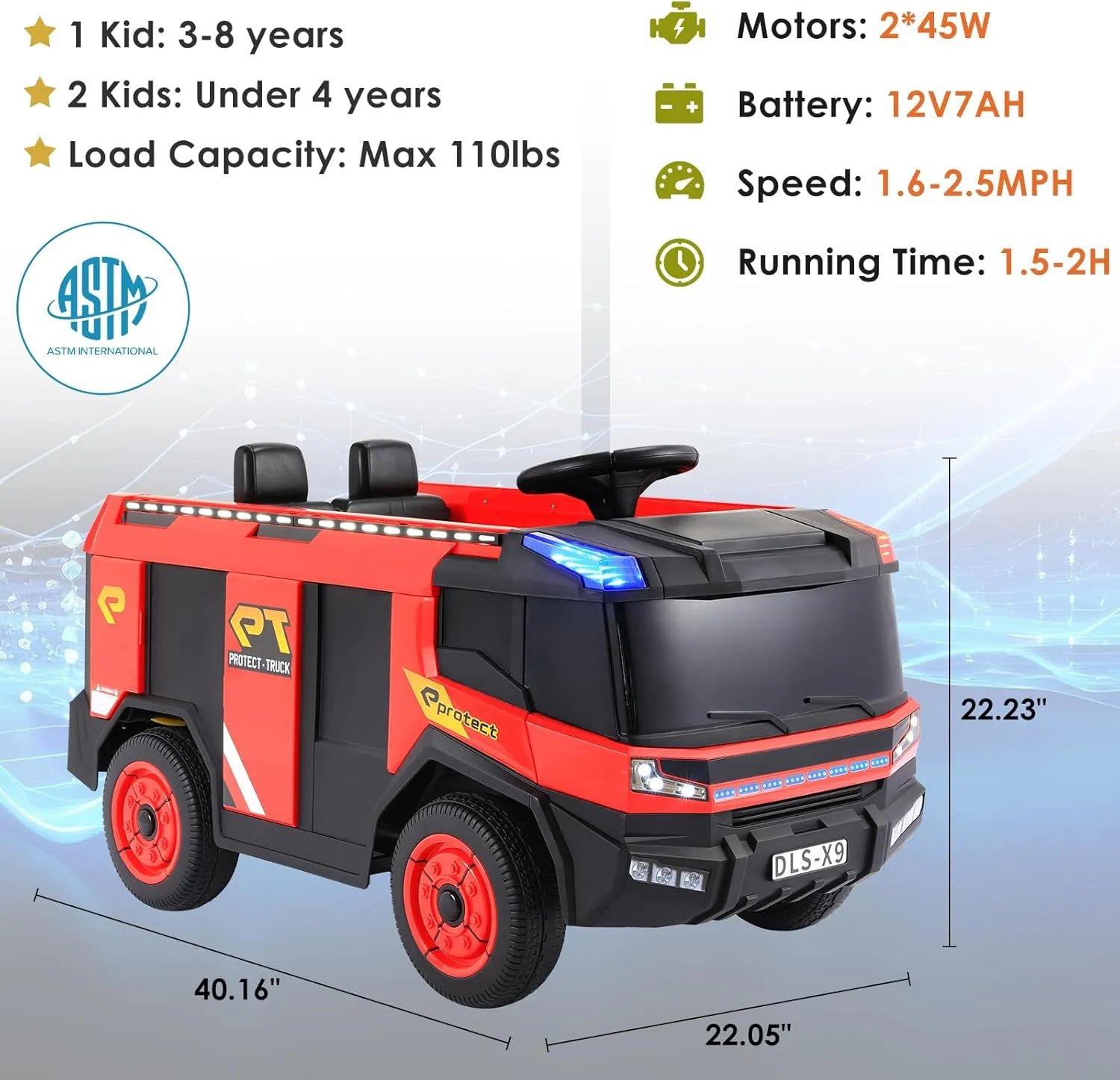 Arlopu 12V Ride On Fire Truck, Electric Vehicle Ride on Car for Kids, 4 Wheel Toddler Car w/Remote Control, Spring Suspension, Bluetooth, Loudspeaker, Water Gun, Lights, Siren for Boys (Red)