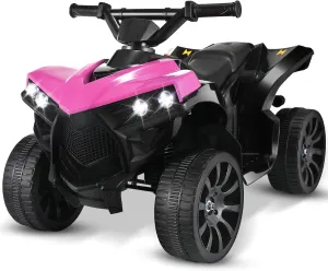 Arlopu 6V Kids Ride On Toy, 4-Wheeler Quad ATV Play Car w/1.86MPH Max Speed, Treaded Tires, Rubber Handles, Music, Headlights, Pedal Accelerator (Pink)