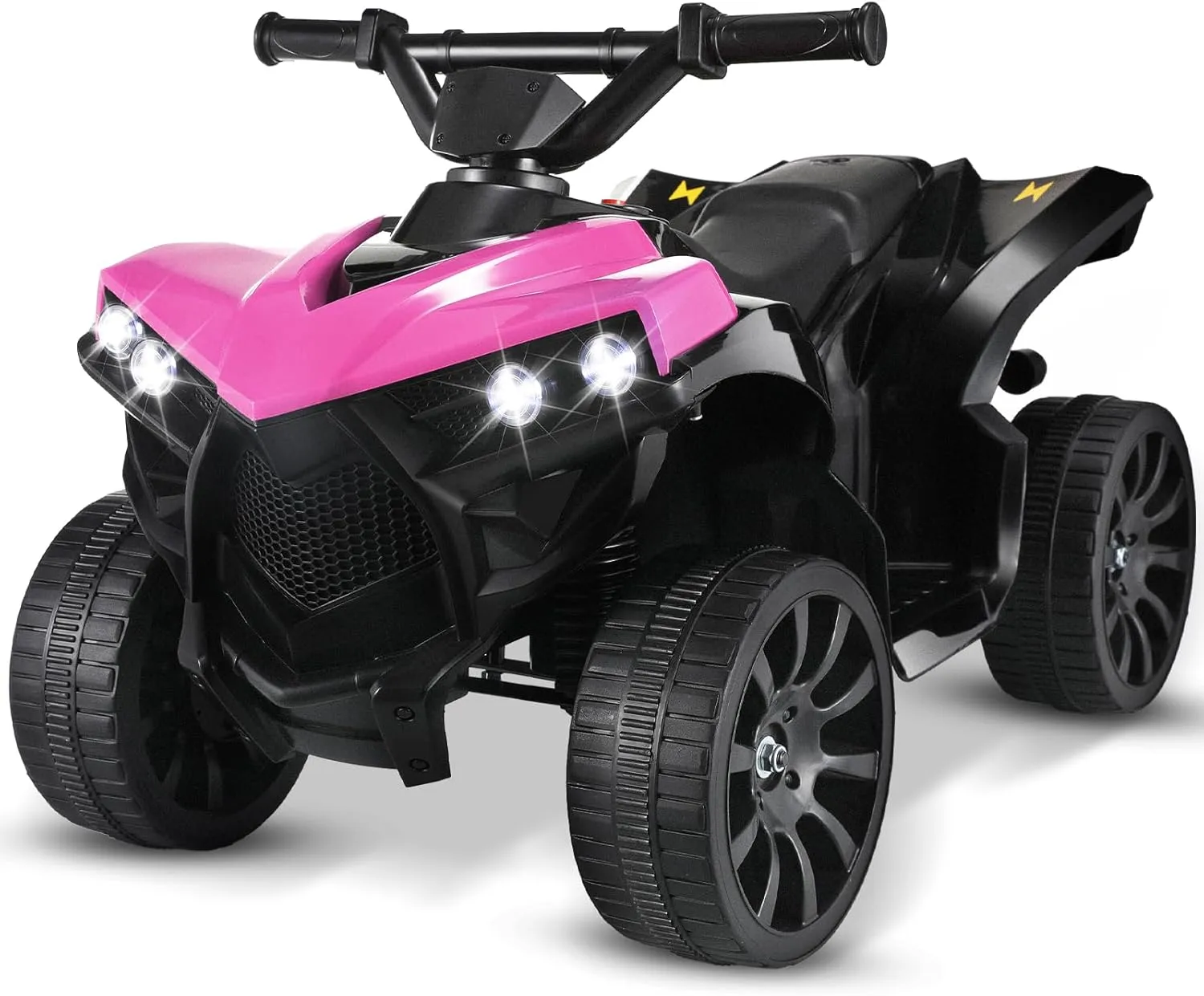 Arlopu 6V Kids Ride On Toy, 4-Wheeler Quad ATV Play Car w/1.86MPH Max Speed, Treaded Tires, Rubber Handles, Music, Headlights, Pedal Accelerator (Pink)