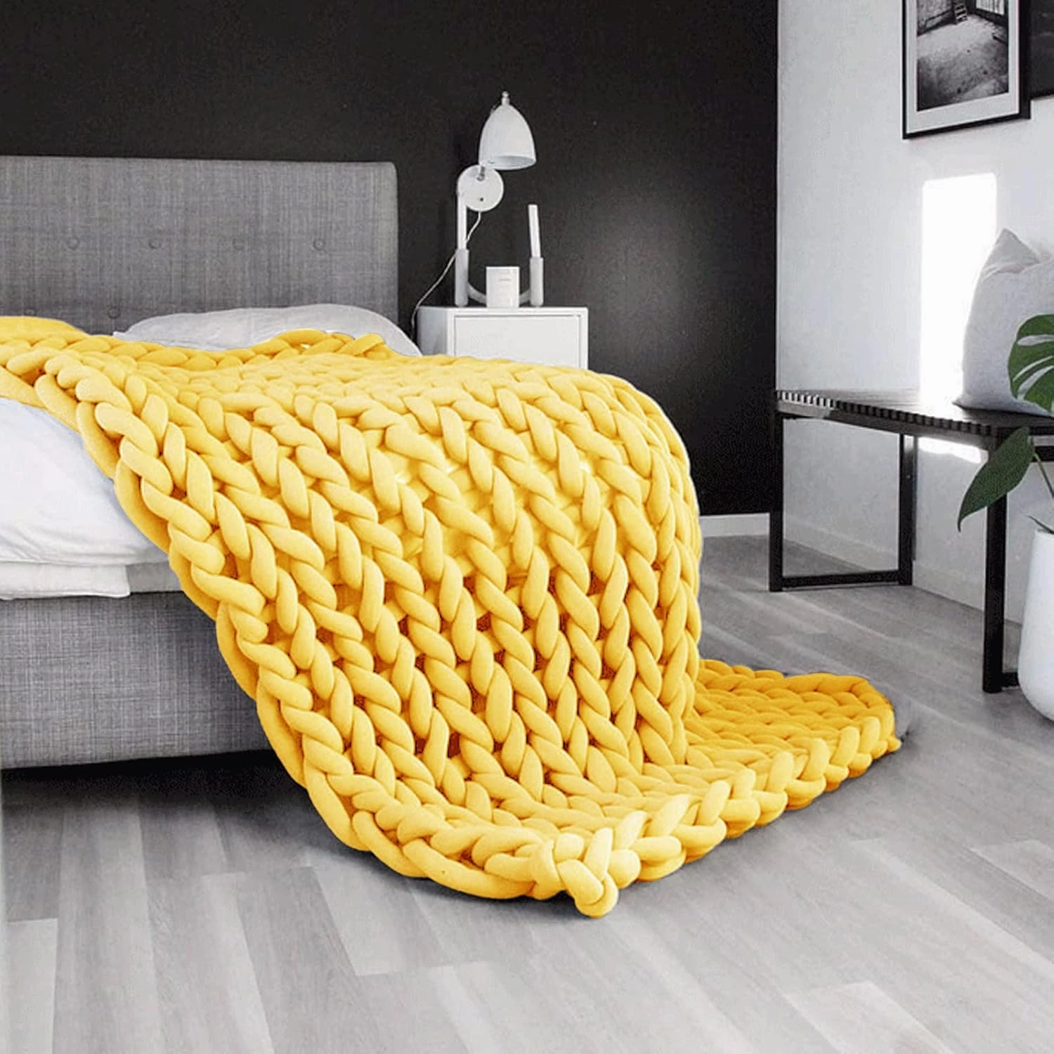 Arm Knitting Yarn for Chunky Braided Knot Throw Blanket DIY, Soft Extra Cotton Washable Tube Bulky Giant Yarn for Weave Craft Crochet (Yellow 2.2lb)