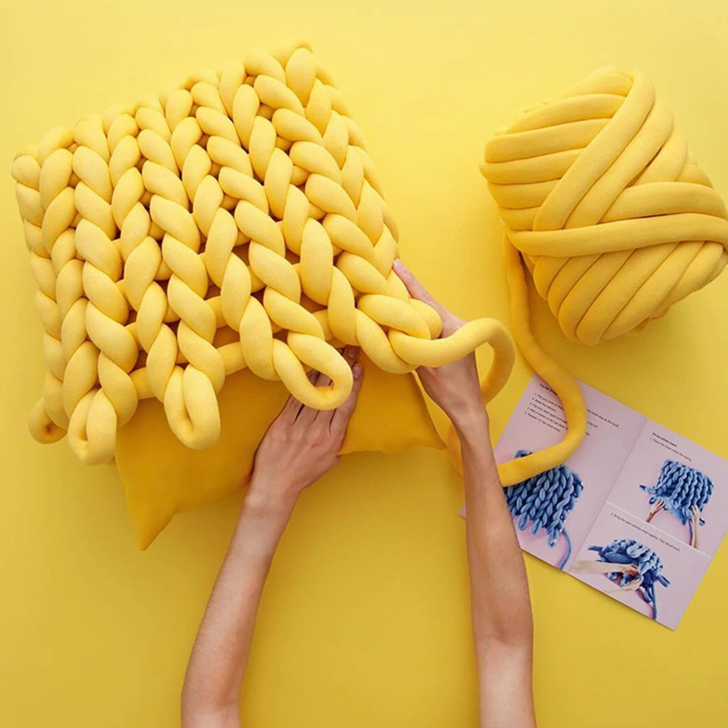 Arm Knitting Yarn for Chunky Braided Knot Throw Blanket DIY, Soft Extra Cotton Washable Tube Bulky Giant Yarn for Weave Craft Crochet (Yellow 2.2lb)