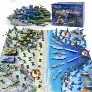 Army Men Playset - Large Set Including Army Men Action Figures, Battle Mat, Army and Navy Weapon Gear Accessories, Military Combat Toys, Army Toys for Boys Age 4-12