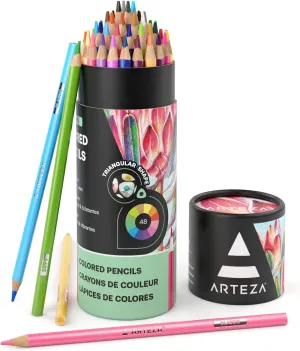 ARTEZA Colored Pencils, 48 Soft Color Pencils, Highly-Pigmented, Wax-Based Coloring Pencils for Artists, and Beginners