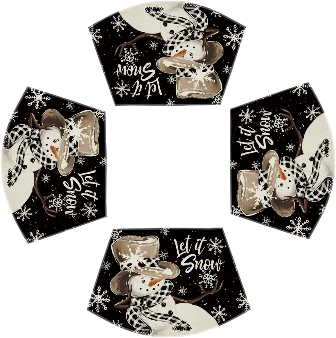 Artoid Mode Black Christmas Snowman Wedge Shape Placemats for Round Table Set of 4, Let it Snow Winter Winter Seasonal Kitchen Dining Table Decoration for Indoor Party Home