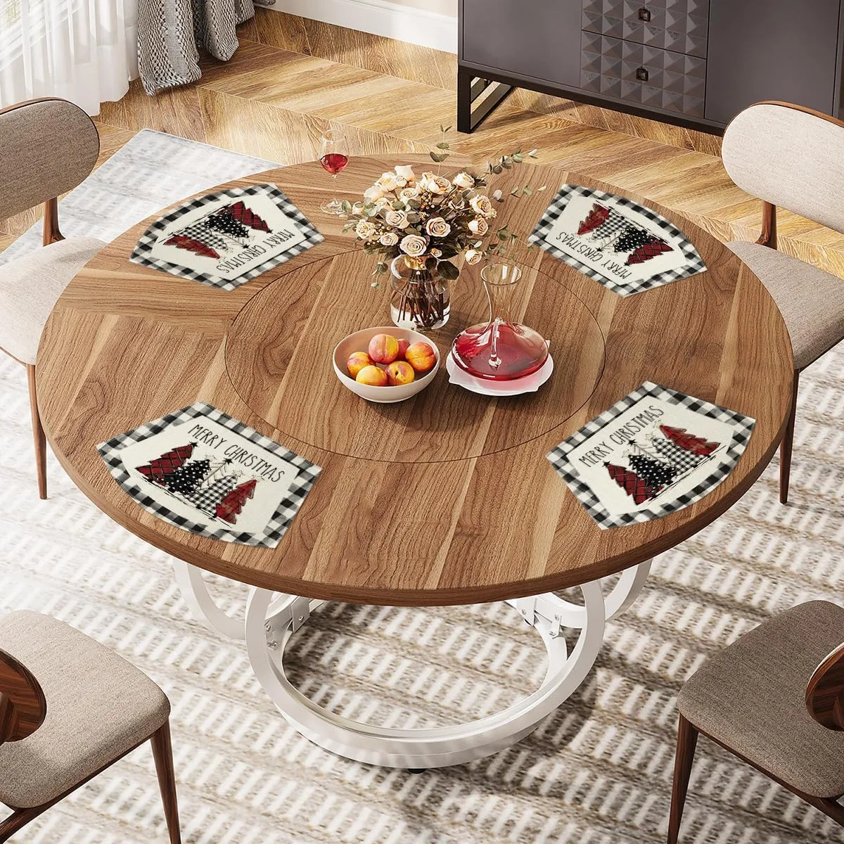 Artoid Mode Christmas Trees Wedge Shape Placemats for Round Table Set of 4, Winter Seasonal Kitchen Dining Table Decoration for Indoor Party Home