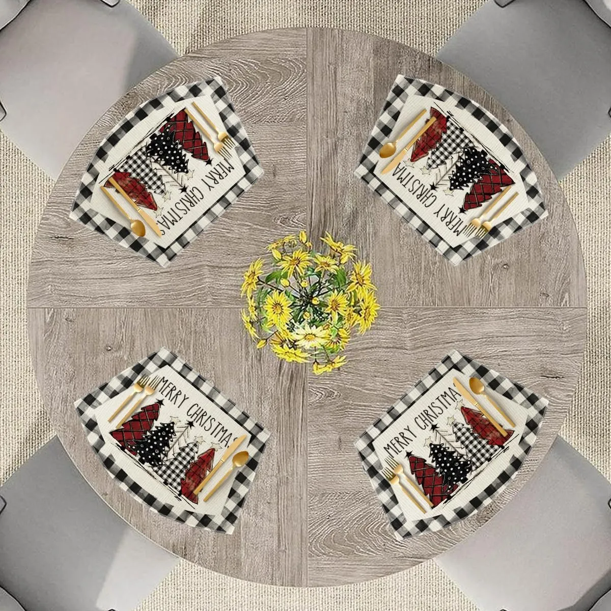 Artoid Mode Christmas Trees Wedge Shape Placemats for Round Table Set of 4, Winter Seasonal Kitchen Dining Table Decoration for Indoor Party Home