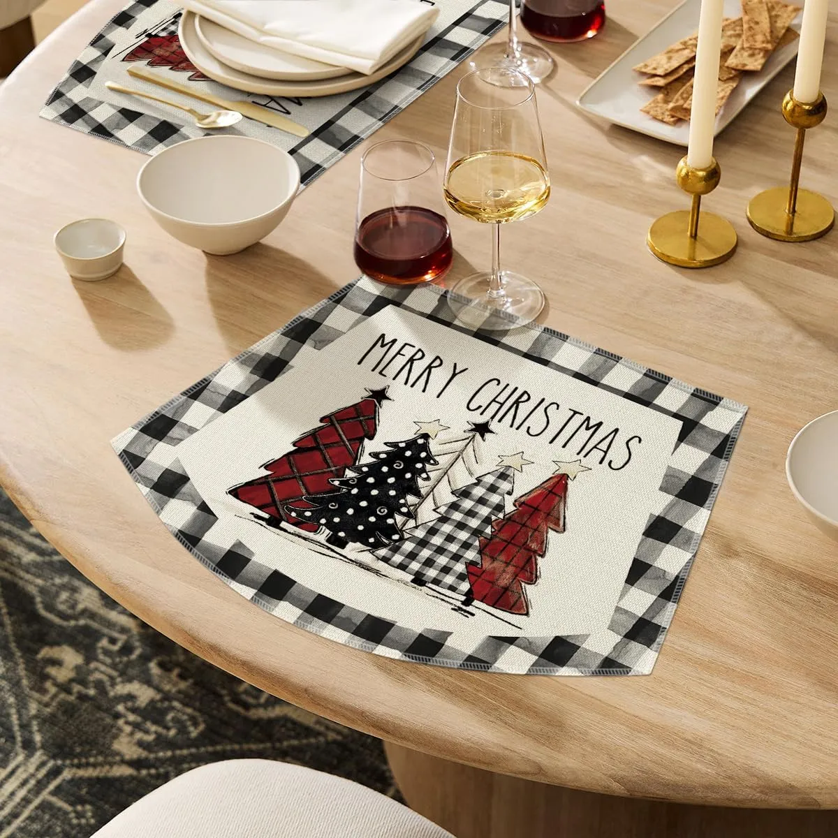 Artoid Mode Christmas Trees Wedge Shape Placemats for Round Table Set of 4, Winter Seasonal Kitchen Dining Table Decoration for Indoor Party Home