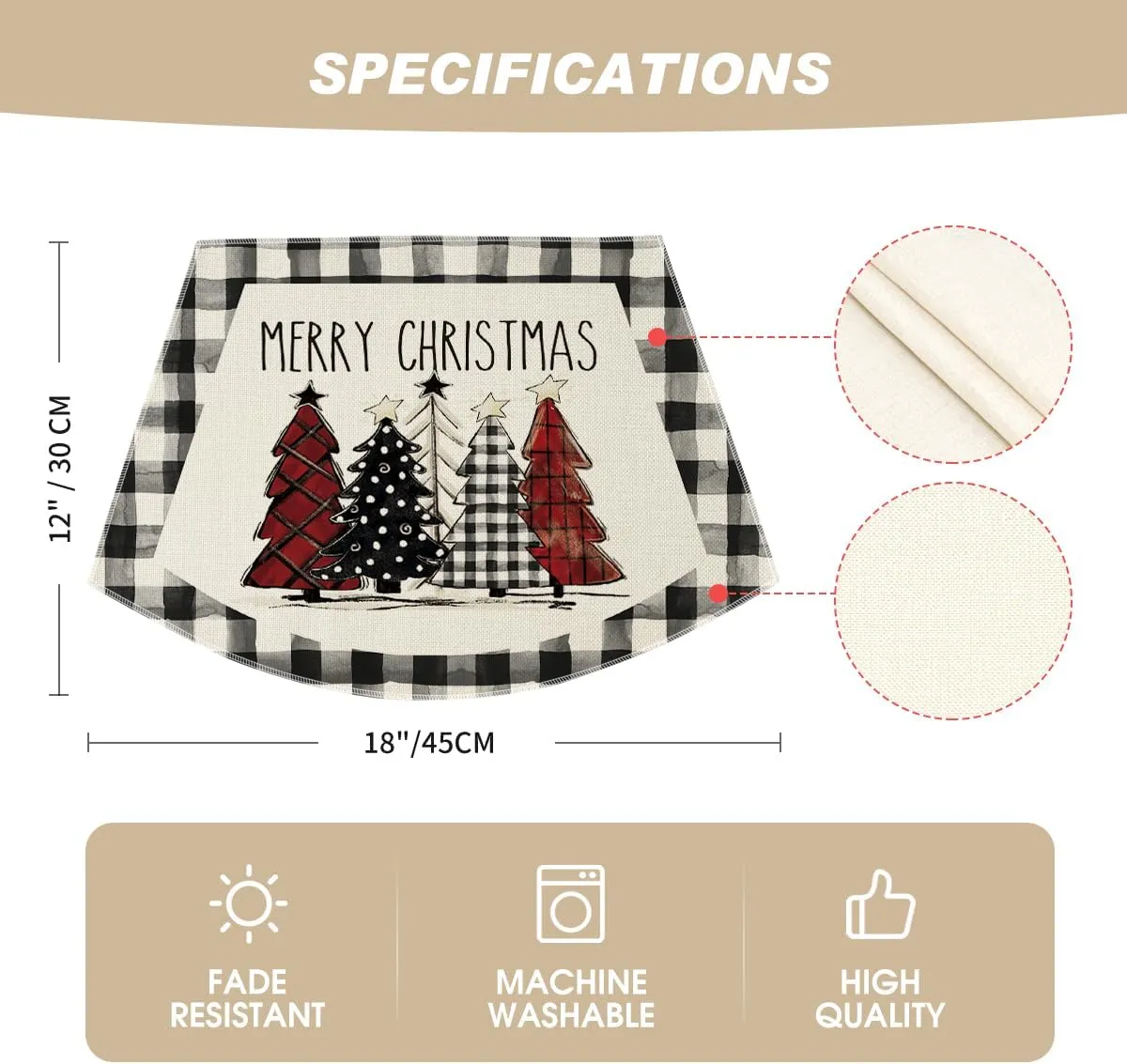 Artoid Mode Christmas Trees Wedge Shape Placemats for Round Table Set of 4, Winter Seasonal Kitchen Dining Table Decoration for Indoor Party Home