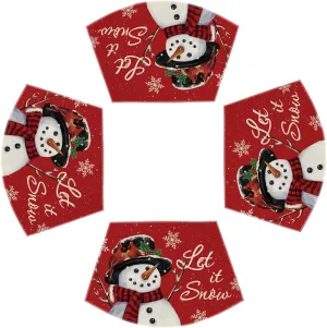 Artoid Mode Red Christmas Snowman Wedge Shape Placemats for Round Table Set of 4, Let it Snow Winter Seasonal Kitchen Dining Table Decoration for Indoor Party Home