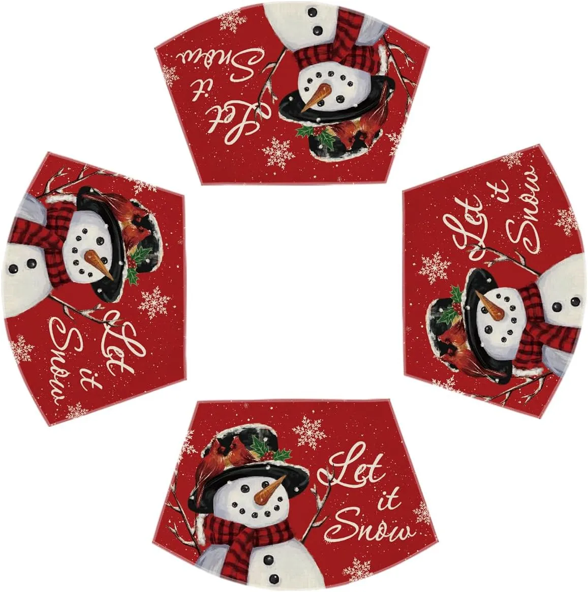 Artoid Mode Red Christmas Snowman Wedge Shape Placemats for Round Table Set of 4, Let it Snow Winter Seasonal Kitchen Dining Table Decoration for Indoor Party Home