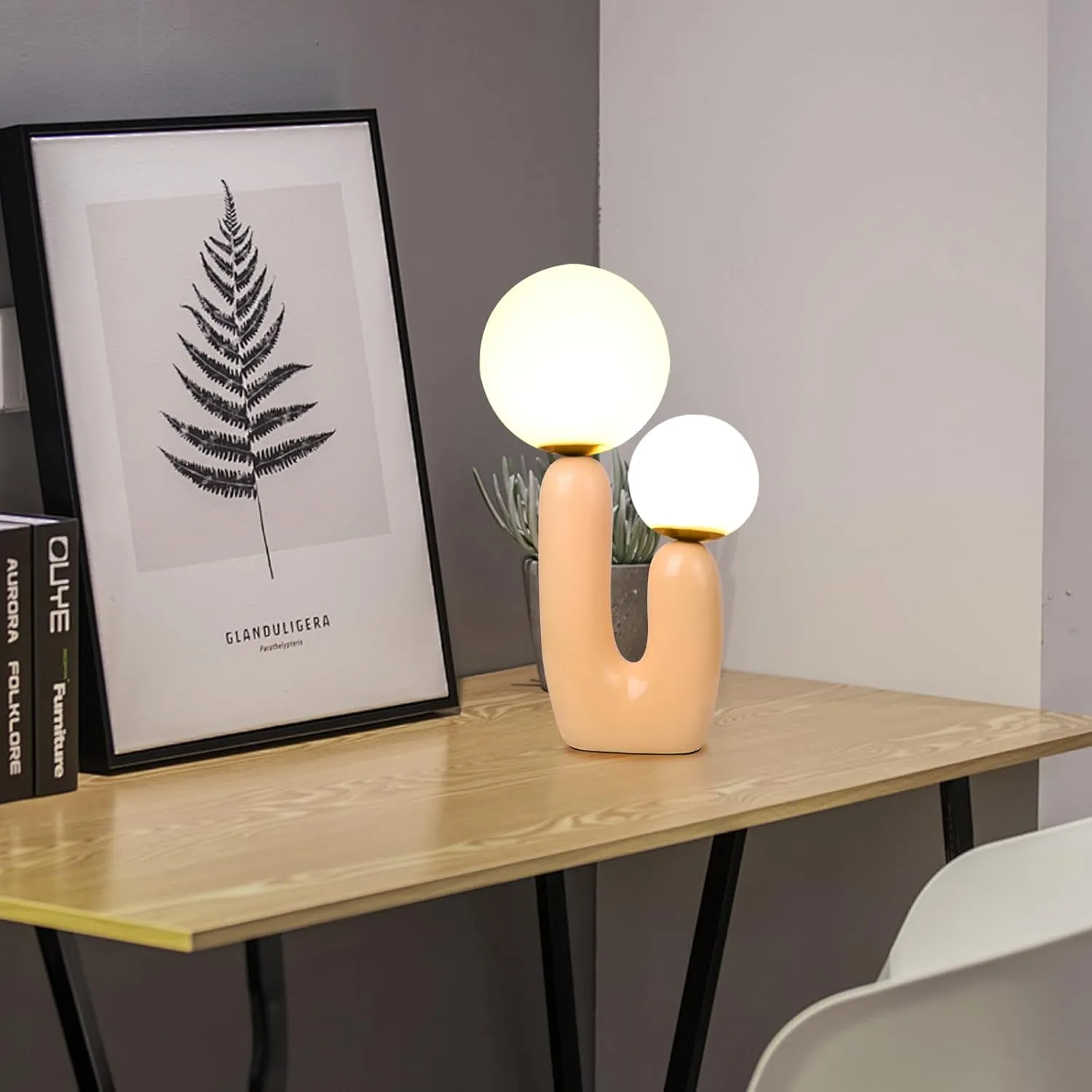 Arturesthome Nightstand Desk Lamp, Creative Nordic Living Room Bedside Bedroom Table Lamp with Led Bulbs, Beige