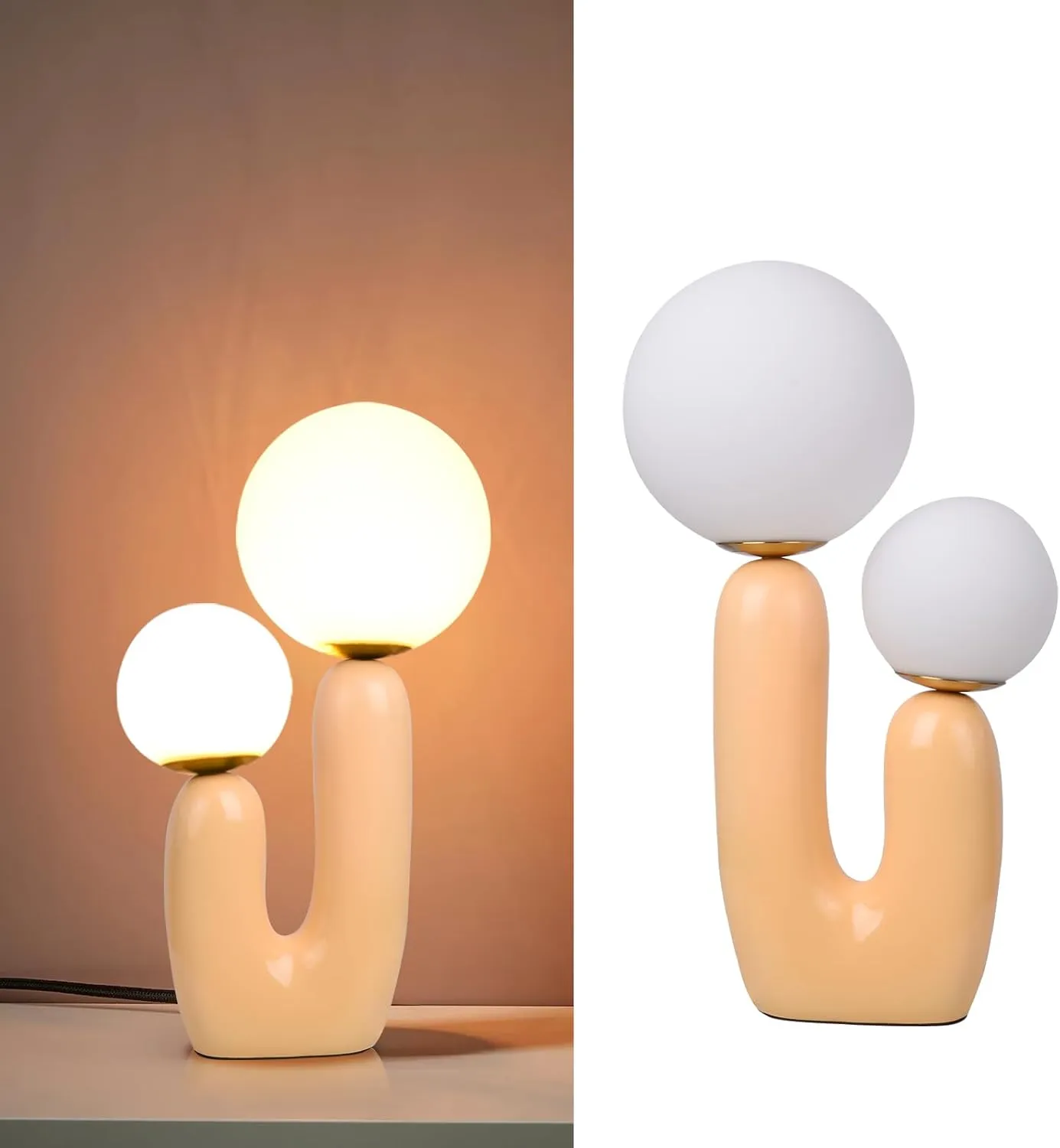 Arturesthome Nightstand Desk Lamp, Creative Nordic Living Room Bedside Bedroom Table Lamp with Led Bulbs, Beige