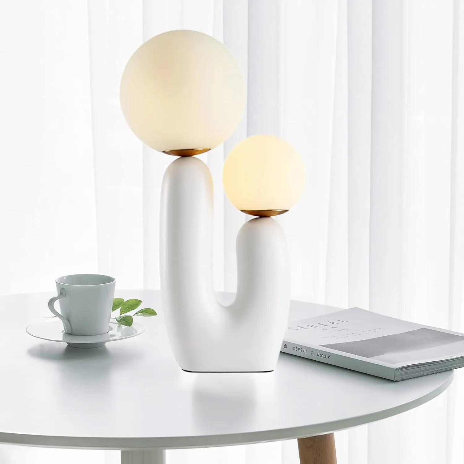 Arturesthome Nightstand Desk Lamp, Creative Nordic Living Room Bedside Bedroom Table Lamp with Light Bulbs, White