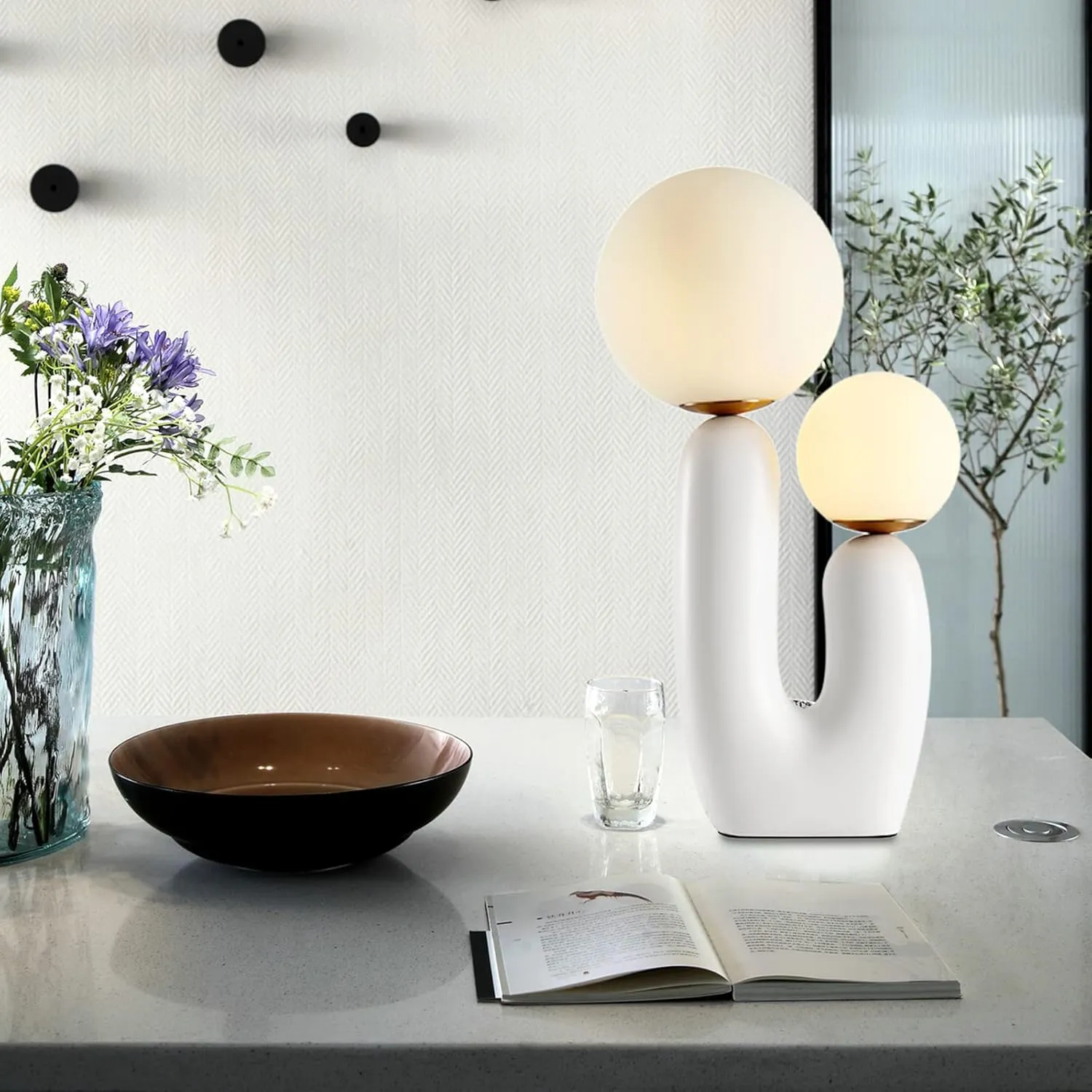 Arturesthome Nightstand Desk Lamp, Creative Nordic Living Room Bedside Bedroom Table Lamp with Light Bulbs, White