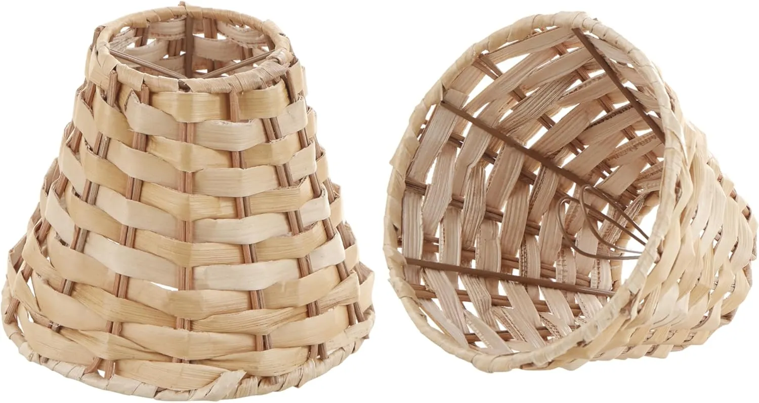 Aspen Creative 51001-2, Empire Clip-On Chandelier Lamp Shade, Natural Banana Leaf, 3" Top x 6" Bottom x 4-3/4" Slant Height, Set of 2