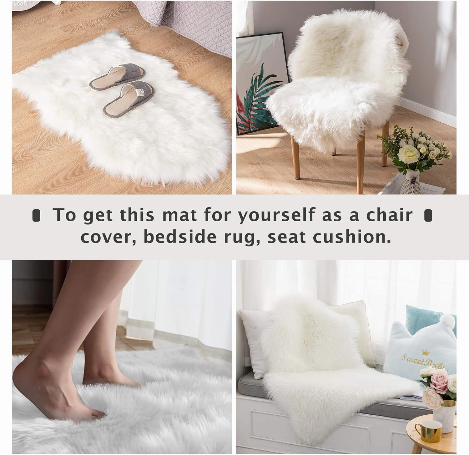 Asrug Faux Fur Dog Rug Plush and Fluffy Dog Mat Ultra Cozy Pet Throw Rug for Dogs Cats, Luxury Soft Faux Sheepskin Chair Cover Seat Pad Shag Fur Area Rugs for Bedroom, White, 24 by 36 inches