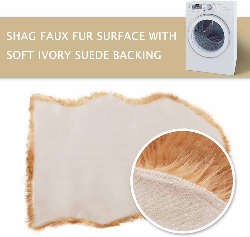 Asrug Faux Fur Pet Mat Ultra Cozy Throw Rug, Luxury Soft Faux Sheepskin Chair Cover Seat Pad Shag Fur Area Rugs, 24 by 36 inches (Khaki)