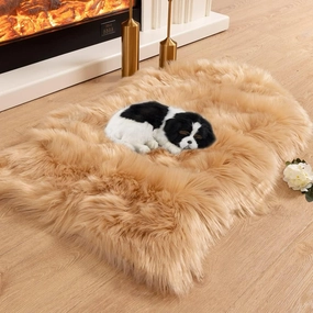 Asrug Faux Fur Pet Mat Ultra Cozy Throw Rug, Luxury Soft Faux Sheepskin Chair Cover Seat Pad Shag Fur Area Rugs, 24 by 36 inches (Khaki)