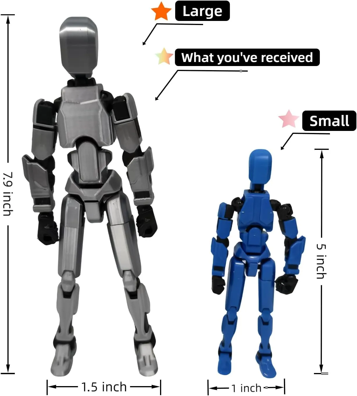 Assembled Large T13 Figure Set - Playable Lucky 13 Figures for Role-Playing and Collecting - 3D Printed Removable Articulated Toys - A Gift for Figure modelers and Collectors! (Grey)