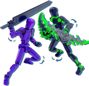 (Assembly Completed) T13 Action Figure Set, 3D Printed Toys Robo 13 Action Figure,Dummy 13 Titan 13 Action Figure (Black Green Purple)