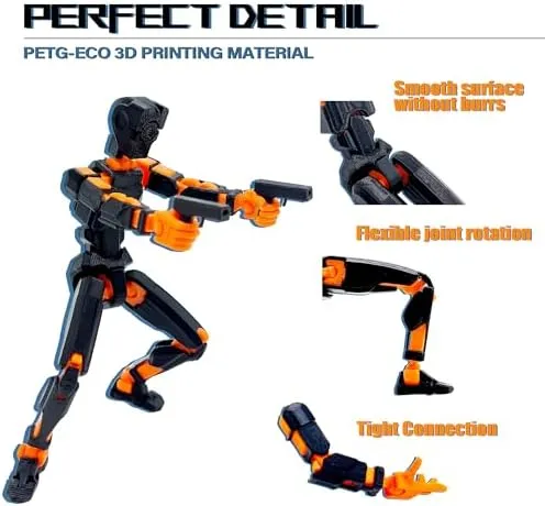 (Assembly Completed) T13 Action Figure Set, 3D Printed Toys Robo 13 Action Figure,Dummy 13 Titan 13 Action Figure (Black   Orange)