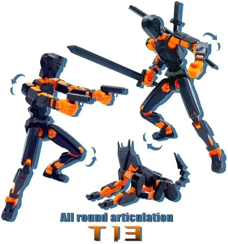 (Assembly Completed) T13 Action Figure Set, 3D Printed Toys Robo 13 Action Figure,Dummy 13 Titan 13 Action Figure (Black   Orange)