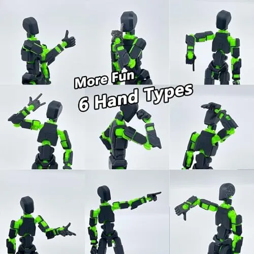 (Assembly Completed) T13 Action Figure Set, Titan 13 Robot Action Figure 3D Printed robo 13 Action Figure Articulated, Dummy 13 Lucky 13 Gift for Collectors Desktop Decorations, Black Green/Red Black