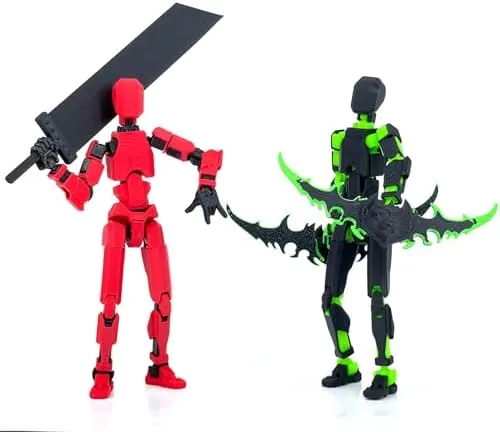(Assembly Completed) T13 Action Figure Set, Titan 13 Robot Action Figure 3D Printed robo 13 Action Figure Articulated, Dummy 13 Lucky 13 Gift for Collectors Desktop Decorations, Black Green/Red Black