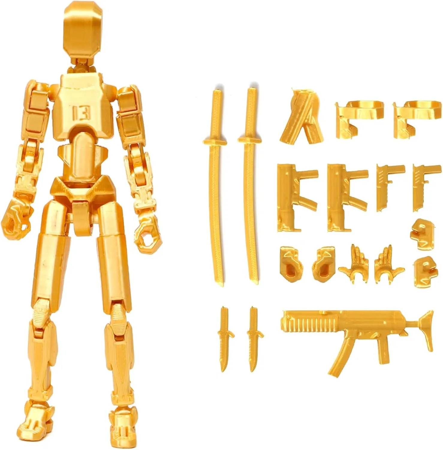 Assembly Completed T13 Action Figure, Titan 13 3D Printed Action Figure, Lucky 13 Action Figure, Assembled Dummy 13 Action Figure(Golden), Golden13