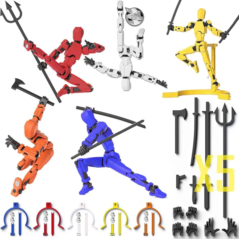 [Assembly Required] Dummy13 Magnetic Action Figure Set, Anti-Gravity Style, T13 Action Figure Stand, Magnetic Articulated Figures, 3D Printed Multi-Jointed Movable Robot (5 PCS)