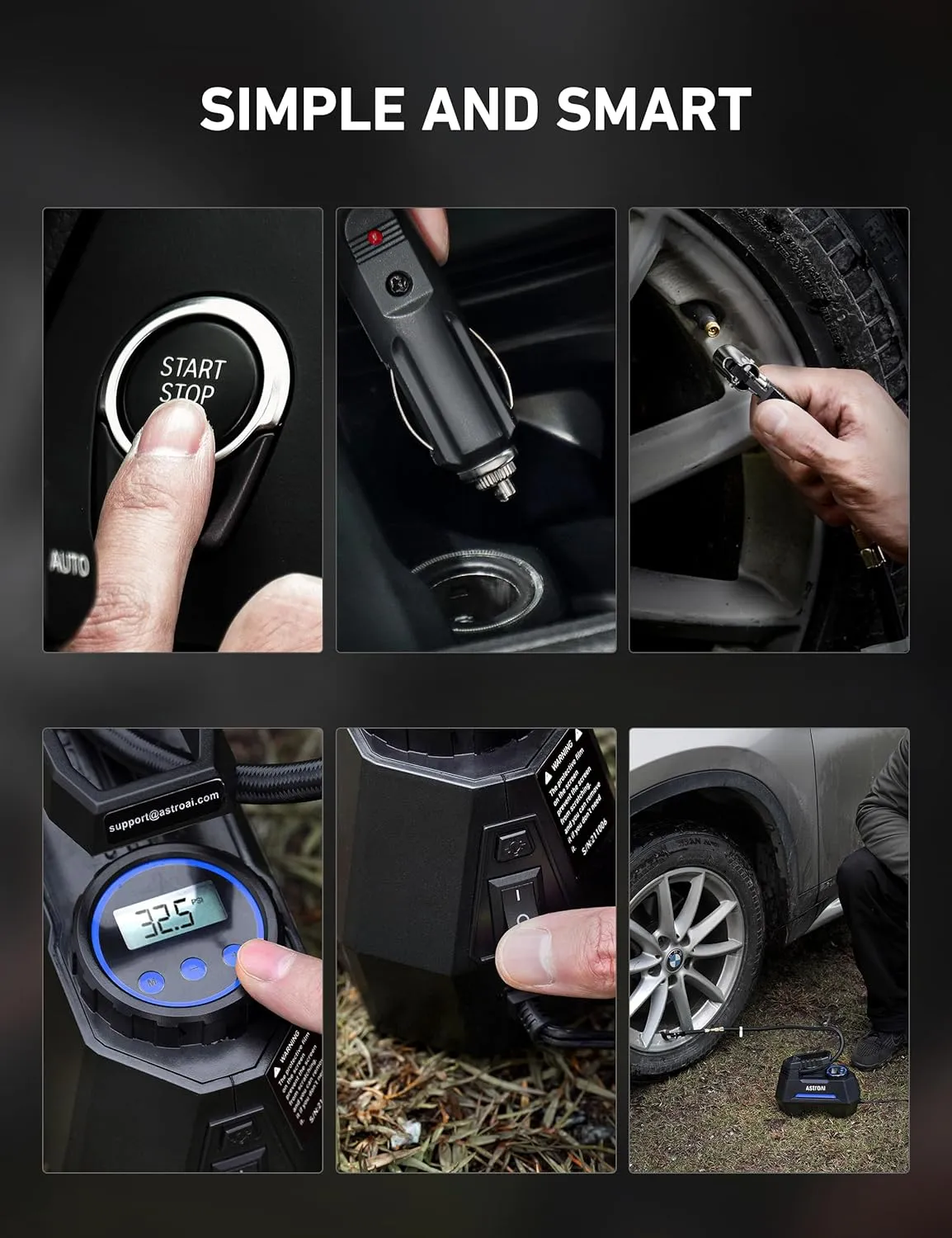 AstroAI Tire Inflator Portable Air Compressor Tire Air Pump for Car Tires - Car Accessories, 12V DC Auto Pump with Digital Pressure Gauge, Emergency LED Light for Bicycle, Balloons, Blue