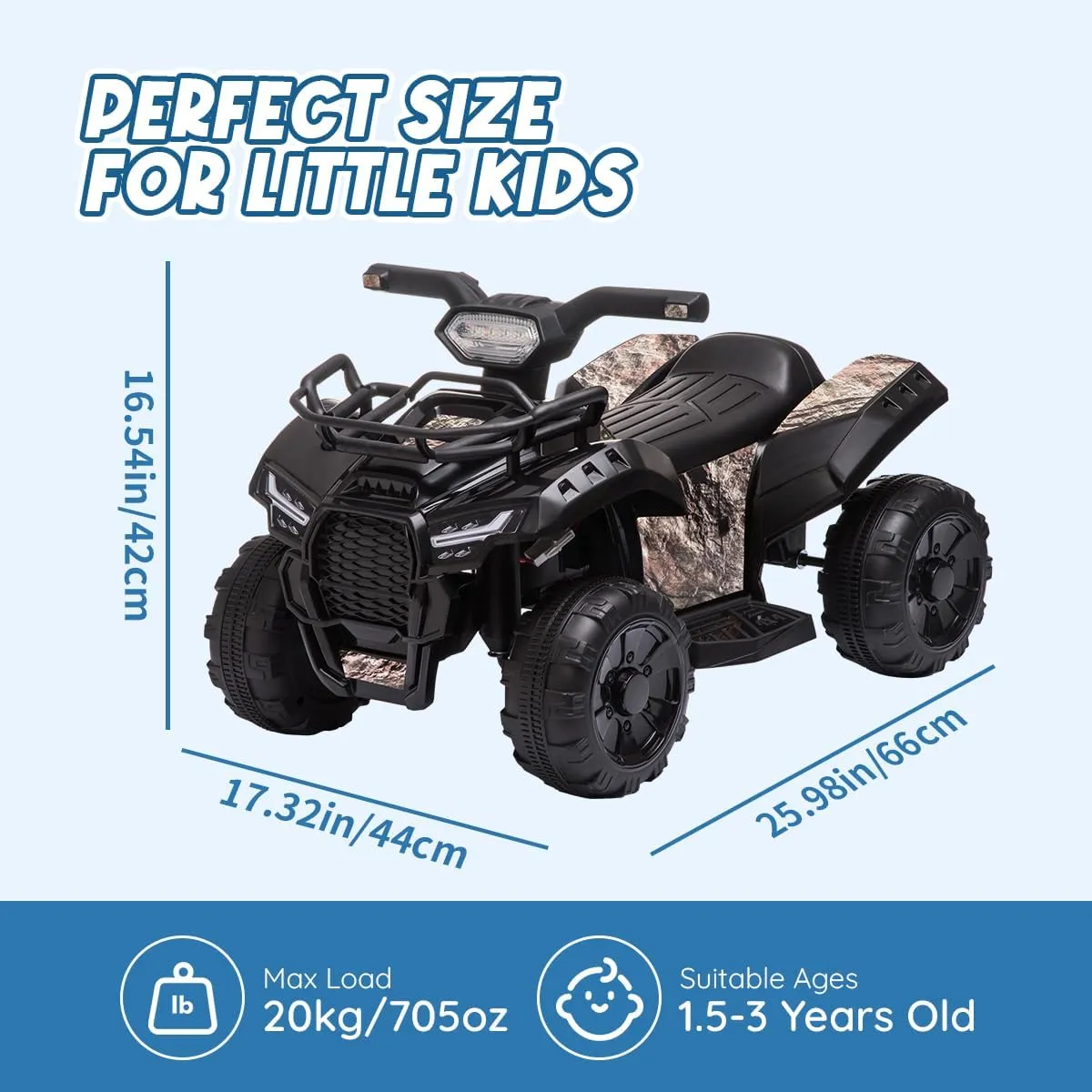 ATV for Kids, 6V Battery Powered Toddler 4 Wheeler w/Music, Light, 1.2mph Max Speed, Kids ATV Four Wheeler 1.5-3 Years Old, Black