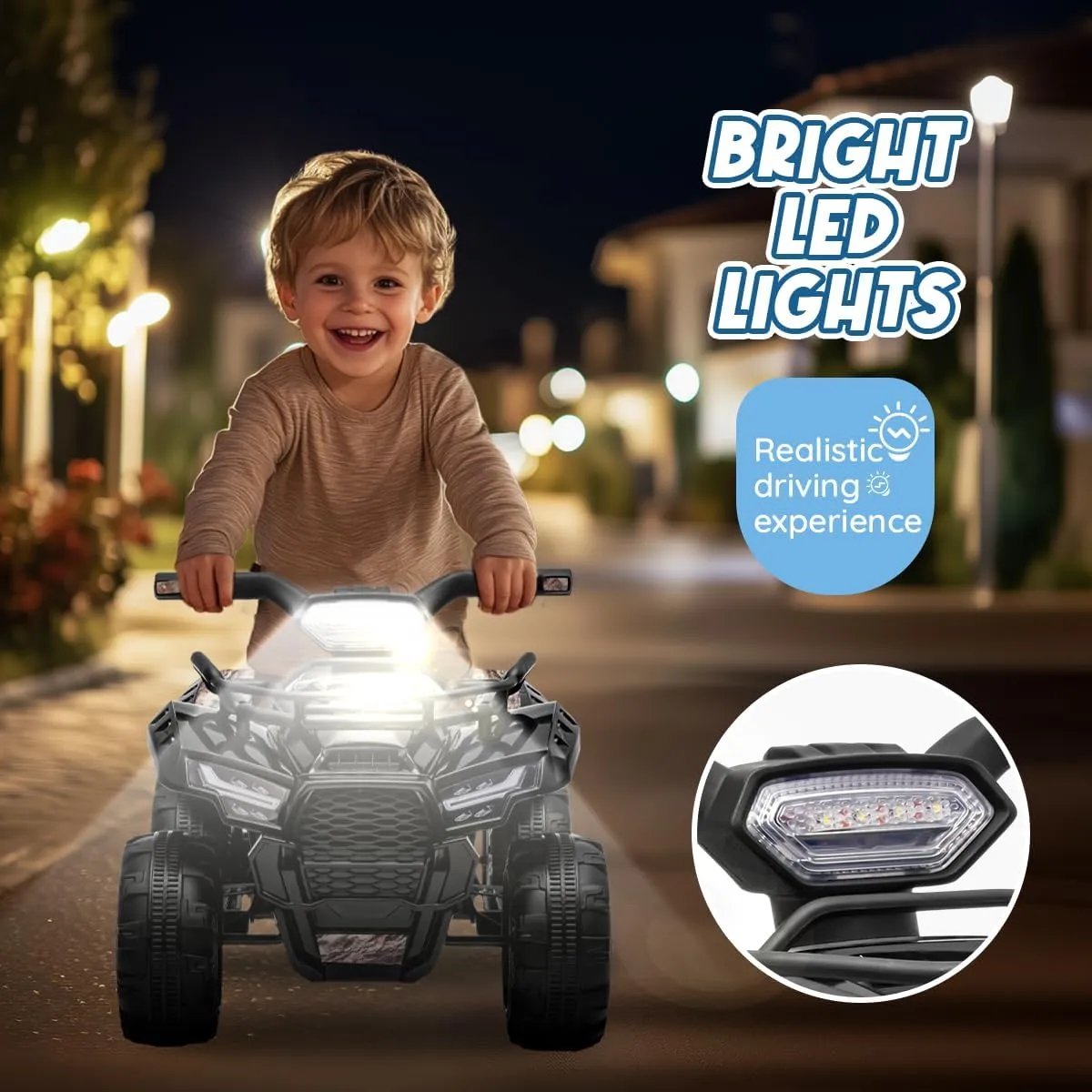 ATV for Kids, 6V Battery Powered Toddler 4 Wheeler w/Music, Light, 1.2mph Max Speed, Kids ATV Four Wheeler 1.5-3 Years Old, Black