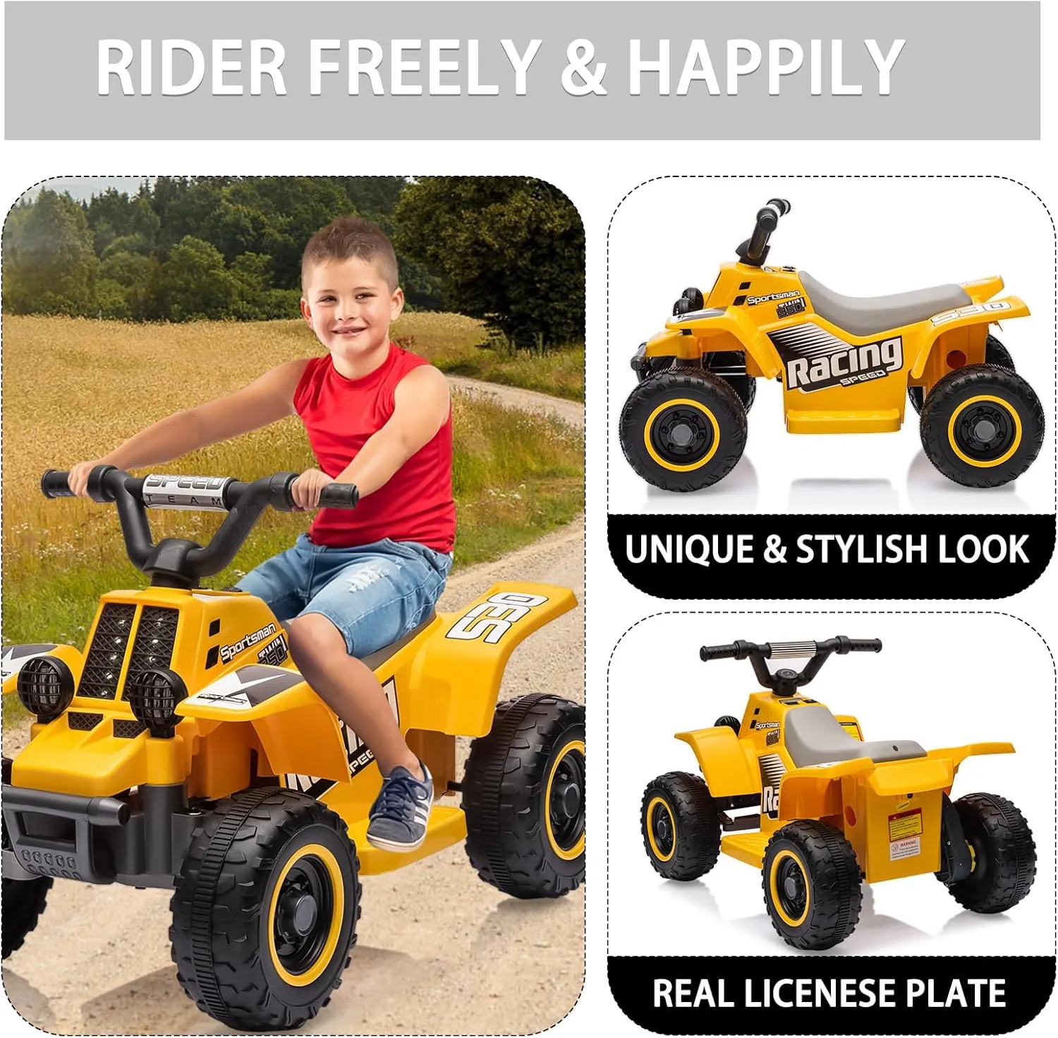 ATV for Kids, 6V Battery Powered Toddler 4 Wheeler w/Music, Light, 1.5mph Max Speed, Kids ATV 4 Wheeler 3  Years， Yellow