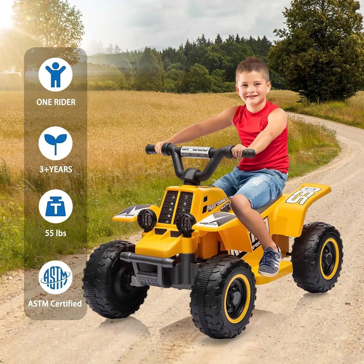 ATV for Kids, 6V Battery Powered Toddler 4 Wheeler w/Music, Light, 1.5mph Max Speed, Kids ATV 4 Wheeler 3  Years， Yellow