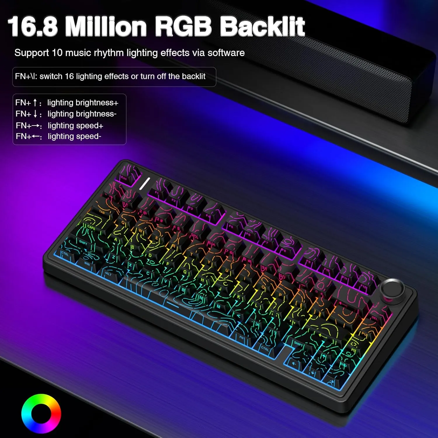 AULA F75 Pro Wireless Mechanical Keyboard with Knob,75% Hot Swappable Custom Gaming Keyboards,RGB Backlit,Pre-lubed Switches,Side Printed PBT Keycaps Creamy Sounding Computer Keyboard, Line Black