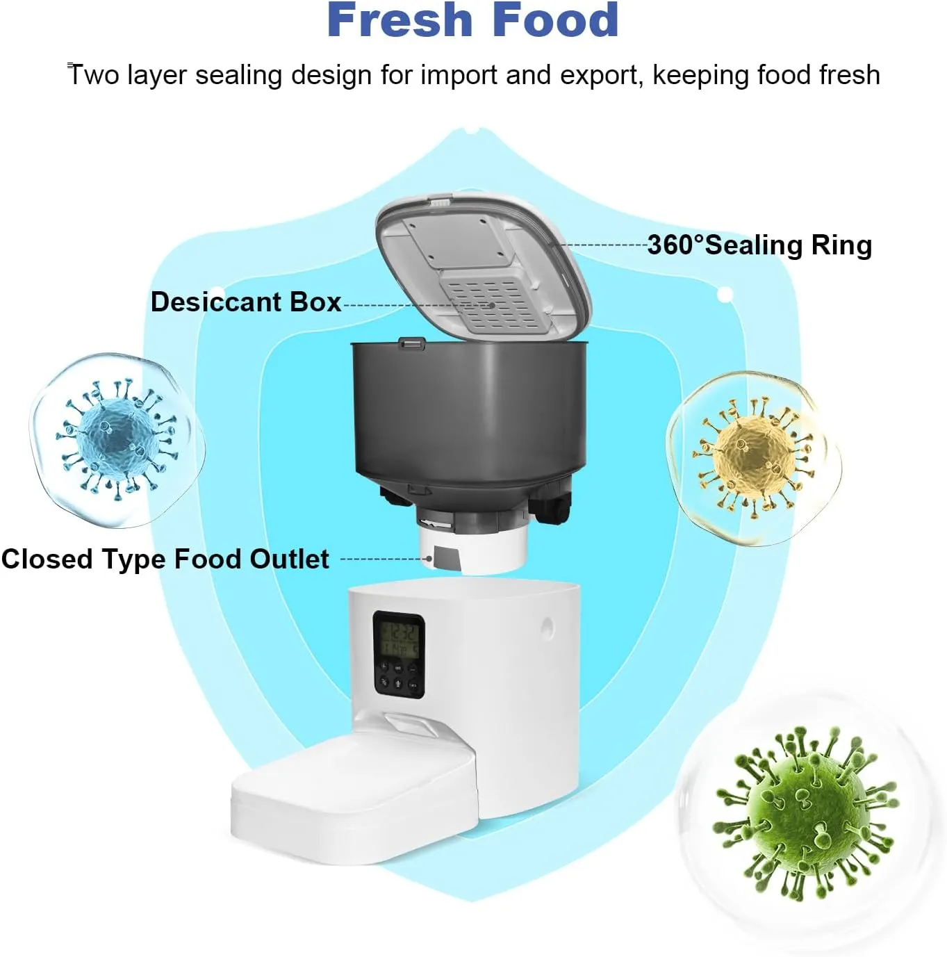 Automatic Cat Feeder, 4L Cat Food Dispenser with 10s Voice Recorder, Pet Feeder up to 8 Meals per Day, Timed Dog Feeder with Dry Food Sealed Ring (White, 4L-Basic)